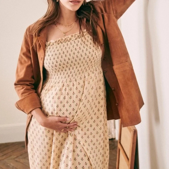 Sezane Lina Maxi Dress Sz 2 Long Sleeve Floral Chiffon Cottagecore Prairie Boho - Picture 6 of 13